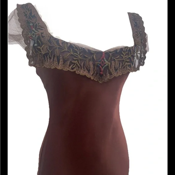 Ralph Lauren Collection Vintage Silk Gown Dress Embroidered Maxi 90s Slip Formal - Picture 8 of 15